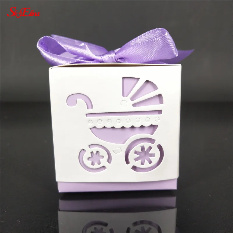 purple 10 шт. детская коляска Свадебная подарочная коробка для конфет, мыла очаровательные душевые коробки для конфет Свадебная вечеринка Подарочная сумка с лентой 7Z - Цвет: purple