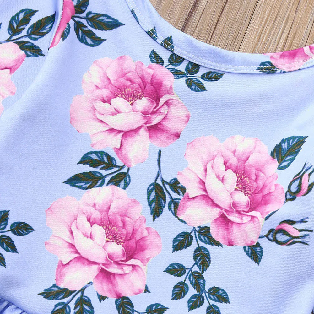 Платье для маленьких девочек топы с длинными рукавами и цветочным принтом