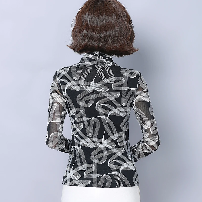 

blusas mujer de moda 2020 autumn kimono Turtleneck Long Sleeve Slim Casual Tops Plus Size vintage print blouse women Shirts