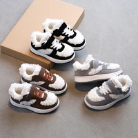 children sports shoes winter plush thick cotton girls casual shoes 2022 lamb wool low heels warm flat shoes for boys kids unisex