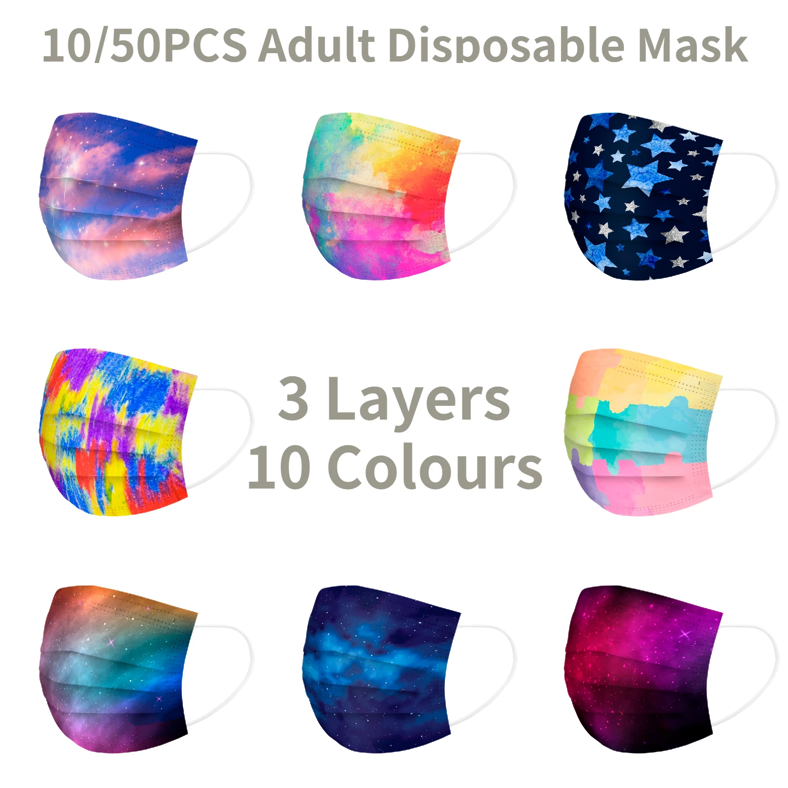 Маска для лица одноразовая градиентная Промышленная 10/50 шт.|Аксессуары костюмов|