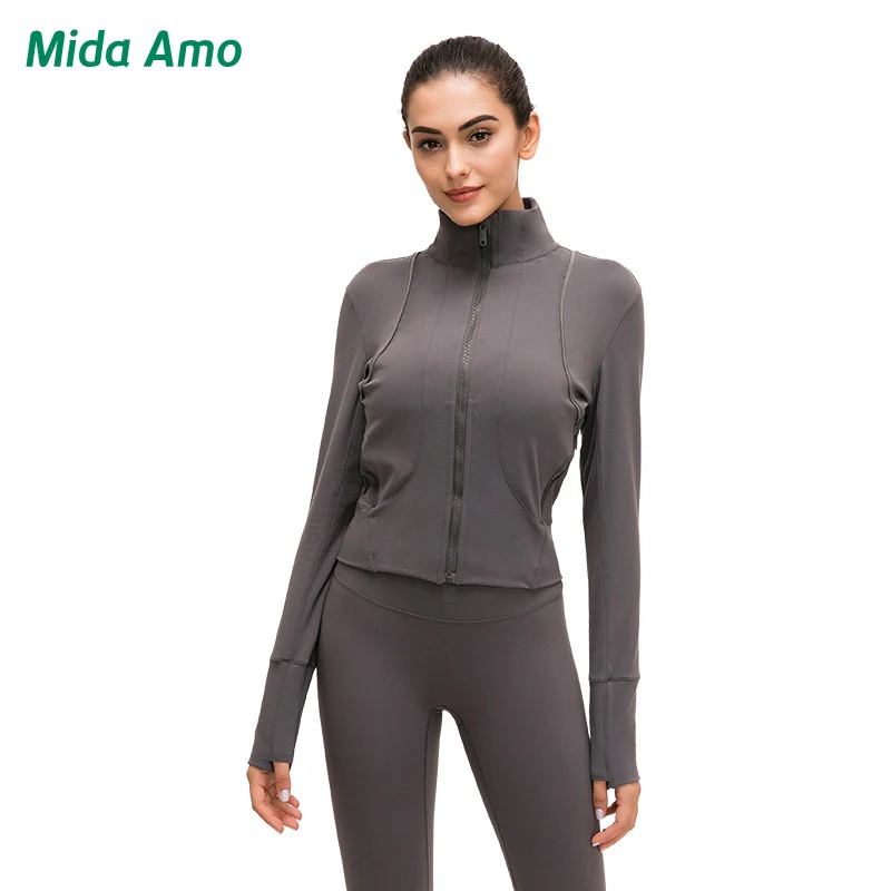 Mida спортивная куртка на молнии спереди для женщин с длинным рукавом стрейч