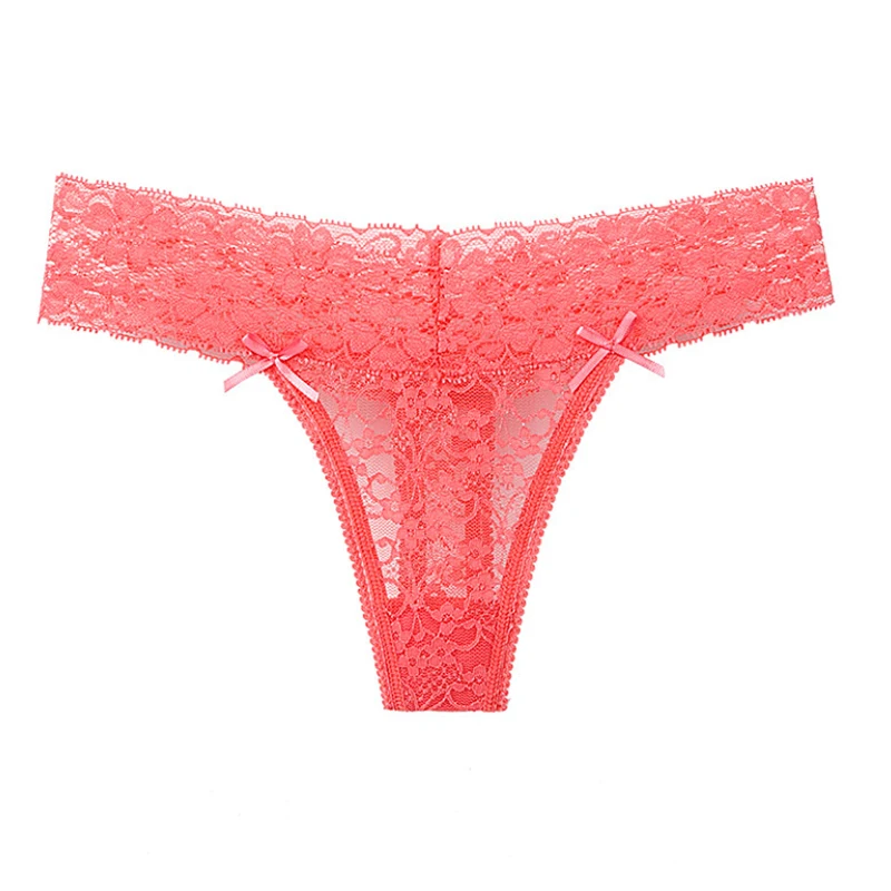 

2. 2021 New French Lace Breathable Low Waist Sexy Hollow Transparent Mesh Cotton Crotch Thong Women's Underwear G-String