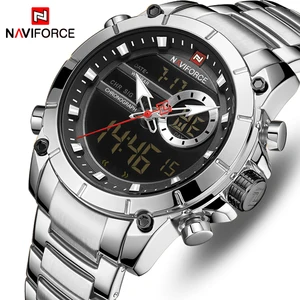 NAVIFORCE мужские часы, люксовый бренд, модные цифровые часы, мужские спортивные кварцевые наручные часы, полностью стальные мужские часы, мужские часы