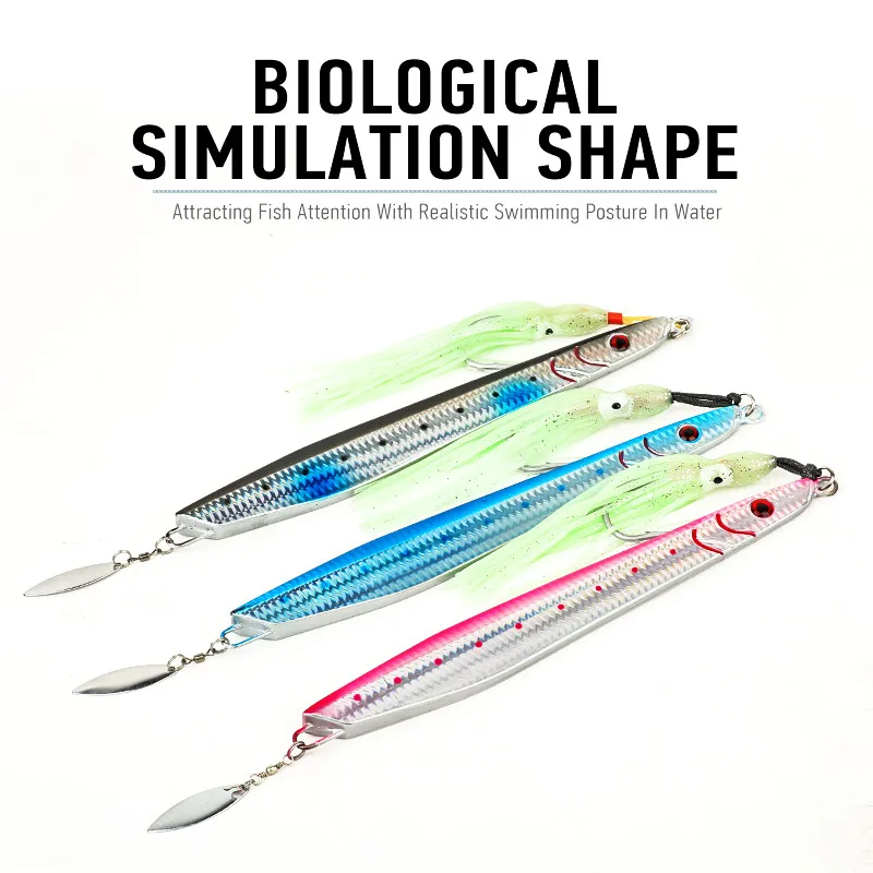 

GEMT Metal Cast Jig Spoon 400g Jig Trailer With Luminous Squid Skirt Fast Pitch Jigging Lead Head For Trout Pesca Leurre Isca