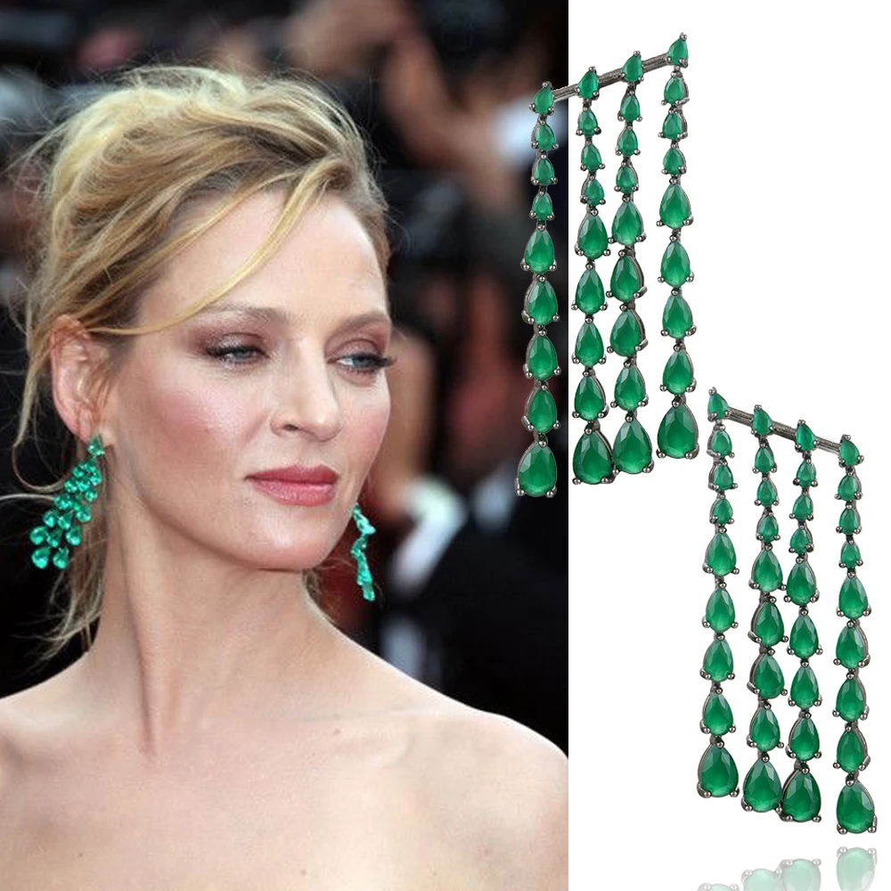 

Luxury Flashing Green Clear Waterdrop Pendant Earrings Full Micro Pave Cubic Zirconia for Women Bridal Wedding Daily