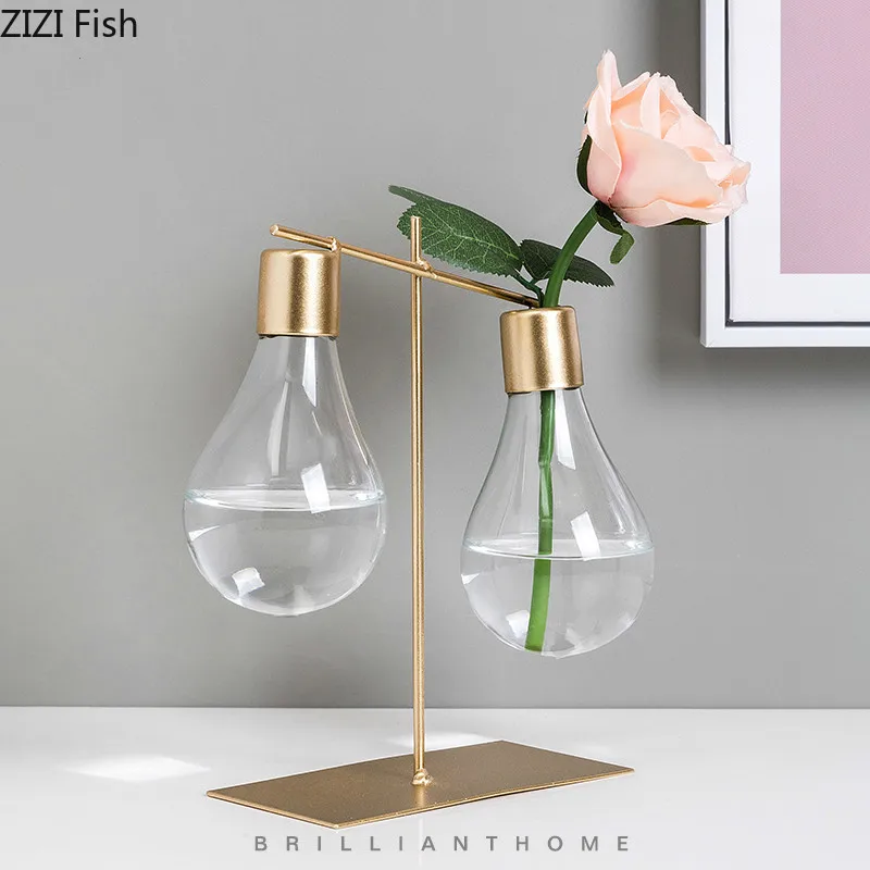 Креативная стеклянная ваза светильник декоративные украшения прозрачные цветы