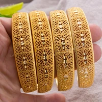 4pcs 24k ethiopian arabia gold color cuff bangles for women girl indian dubai african wedding bangls bracelet party bridal gift