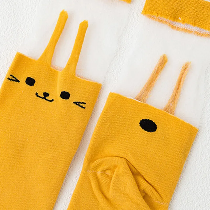 Летние носки до середины икры с кроликом корейские тонкие хлопковые для девочек