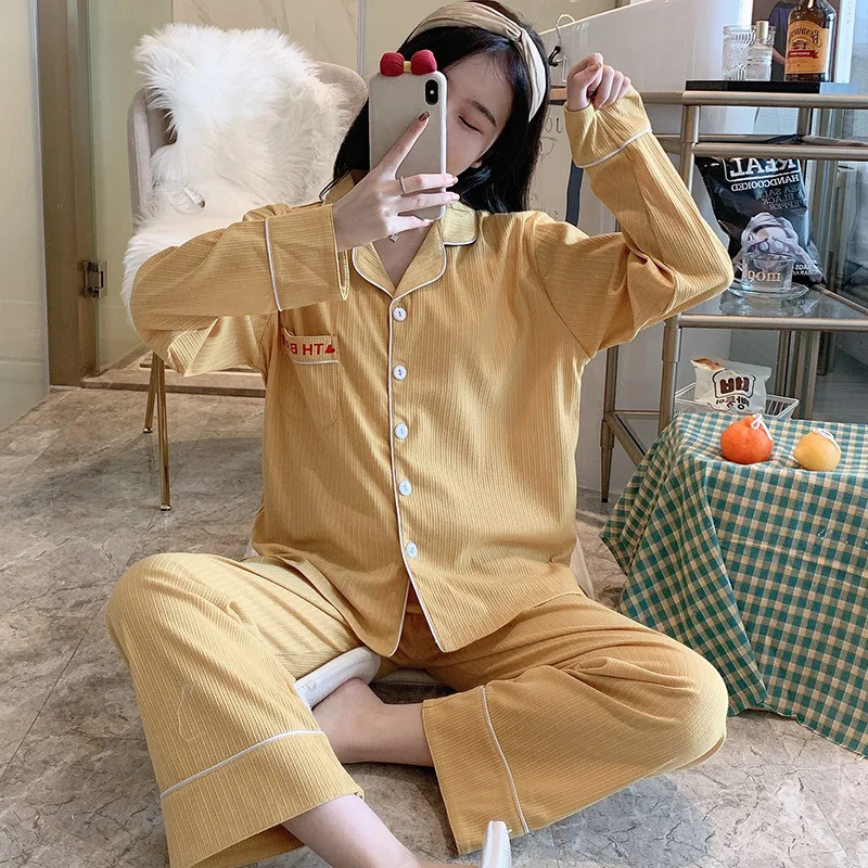 

Loose Cardigan Pajamas Women's Spring Autumn Small Love Thin Long-Sleeved Cotton Home Wear Suit Summer and Winter Can Be