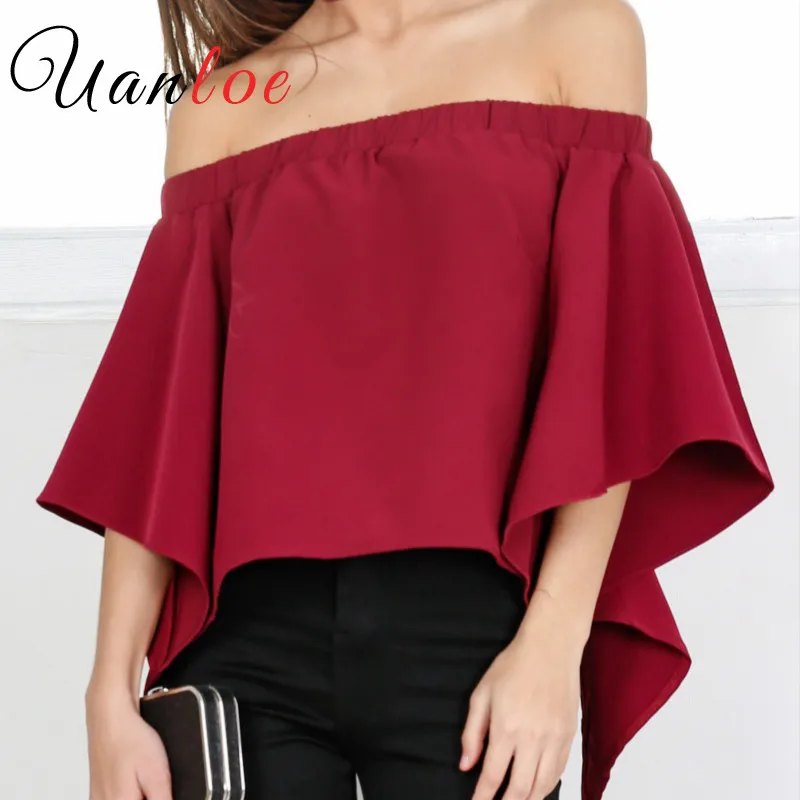 Женская блузка UANLOE с открытыми плечами шикарная короткая рубашка вырезом