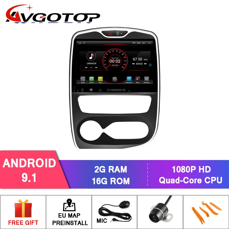 AVGOTOP Android 9 Автомагнитола для RENAULT CLIO MP3 MP4 Автомобильный Wi-Fi gps Мультимедиа
