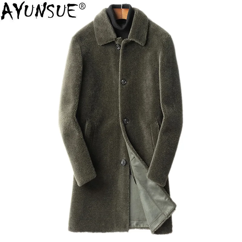 

AYUNSUE Real Fur Coat Men Sheep Shearing Long 100% Wool Jacket Casual Winter Coat Men Kurtki Zimowe Meskie D91-KZ98-09 KJ3756