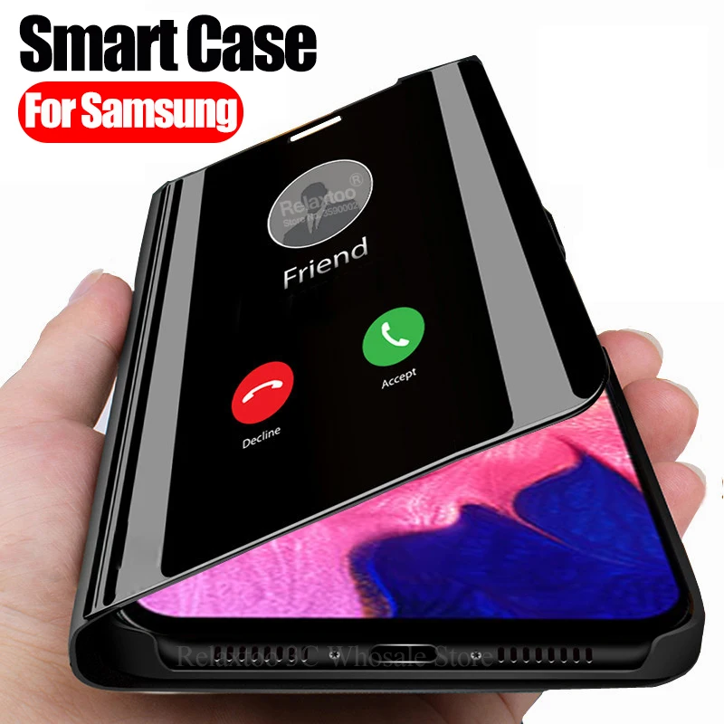 Mirror Smart Case For samsung Galaxy a10 a20 a30 a40 a50 a60 a70 m10 m20 m30 m30s s10 S8 s9 plus s10E note 10 8 9 Leather Cover | Мобильные