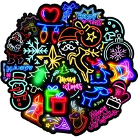 50pcs christmas neon light sticker gifts toy for children cartoon anime cute decal stickers to stationery laptop suitcase guitar