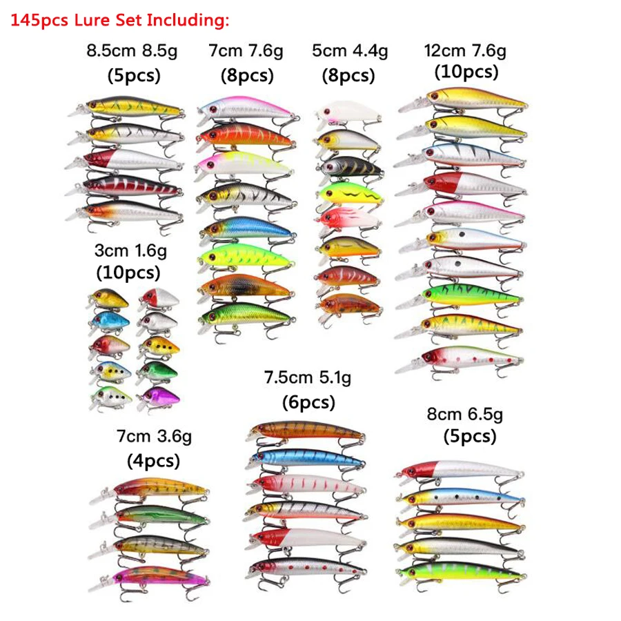 143/145Pcs Fishing Lures Set Mixed Colors Soft Lure Kit Artificial Hard Bait Minnow Metal Jig Spoon Crankbait Fishing Tackle enlarge