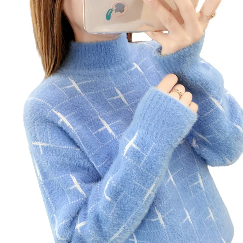 

Новый осень-зима свитер с высоким, плотно облегающим шею воротником, пуловер для женщин с длинным рукавом Повседневная Женская обувь джемпе...