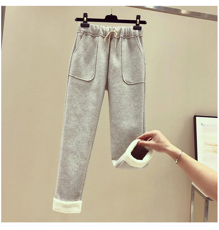 

Women pants female new winter imitation lambs wool straight leisure radish haroun pants pants and feet tall waist nine points