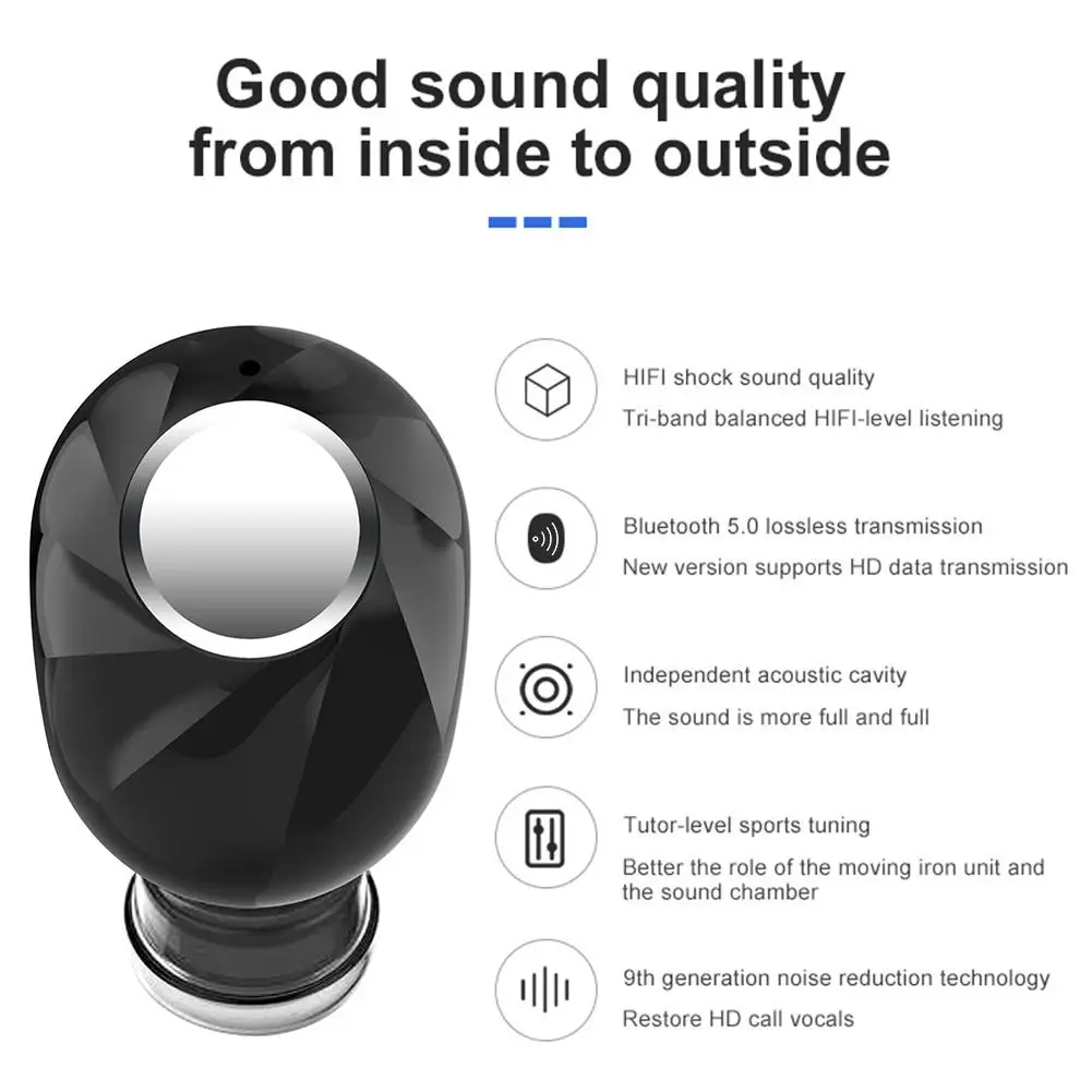 Mini Wireless Bluetooth Headset V5.0 Stereo In-Ear Sports Headphones with Microphone Handsfree to Eliminate Noise and Echo | Электроника