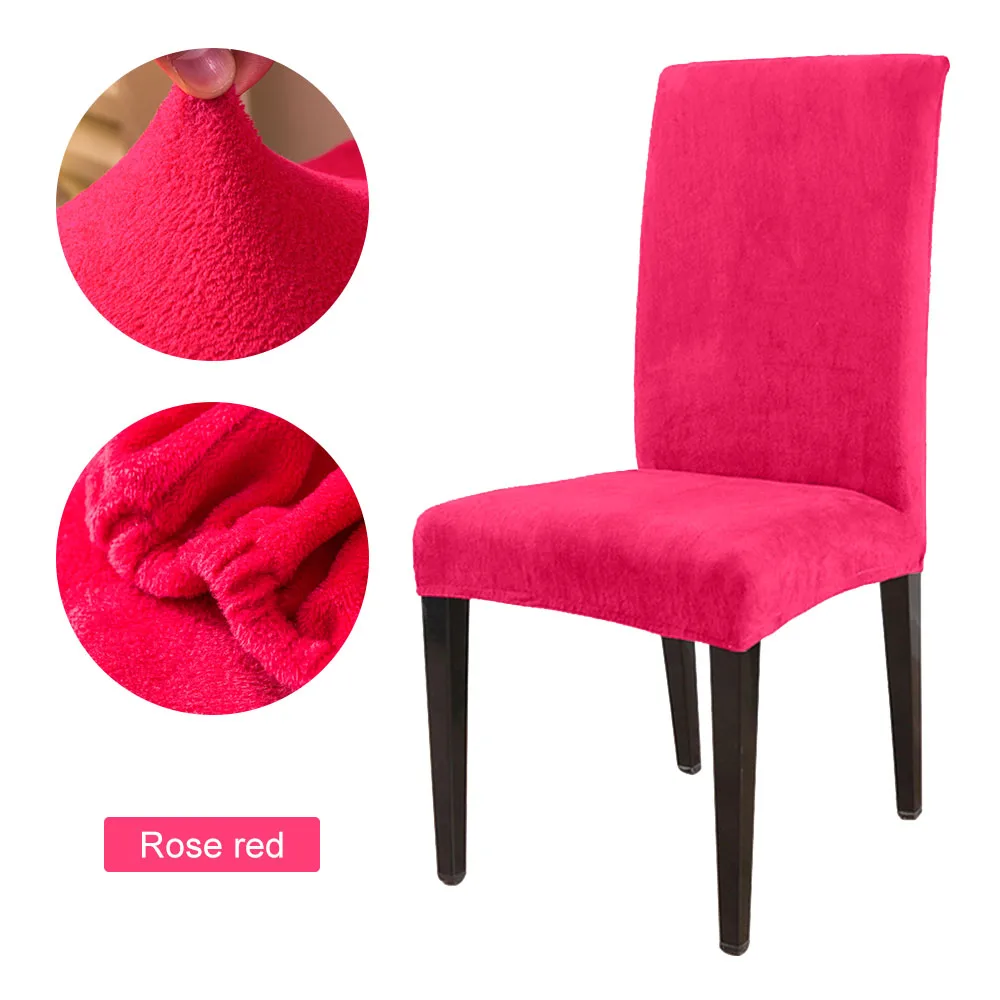 rose red Съемный толстый плюшевый Чехол для стула, эластичные Чехлы для ресторанов для свадьбы, банкета, складное покрытие для стула в отеле - Цвет: rose red