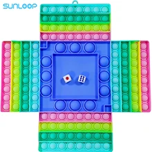 Muti-player Big Game Fidget Toy Kids Rainbow Chess Board Push Bubble Figet Sensory Toys for Parent-Child Dice Interactive Toy