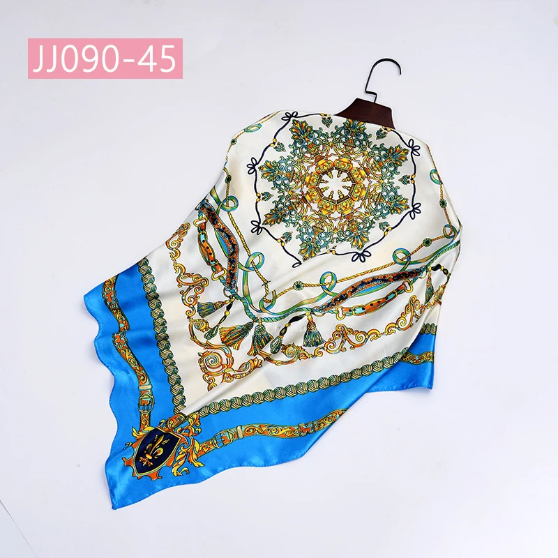JJ090-45 90*90 см квадратный шарф для женщин, подходит ко всему, элегантные цветочные шарфы для волос, Женская бандана, весна-осень, атласные шелковые шарфы, шаль - Цвет: JJ090-45