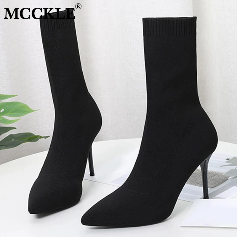 MCCKLE / женские носки сапоги женская зимняя обувь на высоком каблуке мягкие вязаные - Фото №1