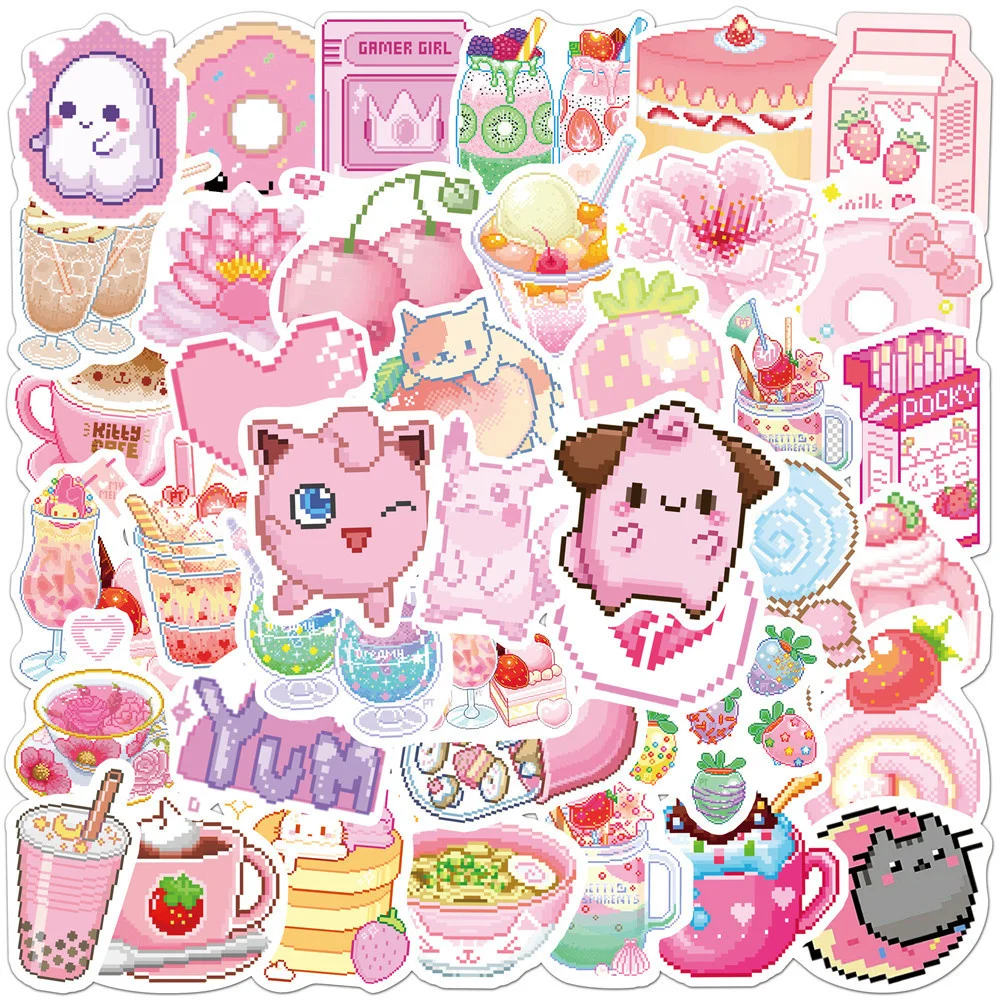 

10/30/50PCS Pink Ins Wind Pixel Cute Graffiti Notebook Skateboard Mobile Phone Gift Toy Waterproof Sticker Wholesale