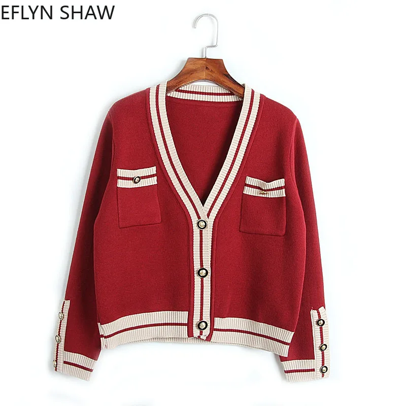 

Vintage Cardigan Women Fashion Loose Spring Knitted Cardigan Cuffs Buttons V Neck Oversized Sweaters Retro Red Short Cardigan