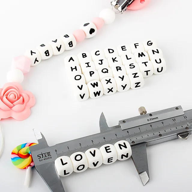 10pcs 12mm Silicone Beads Letter Baby Teether Beads DIY Pacifier Chain Clips Personalized Name English Alphabet Chewing Beads 4