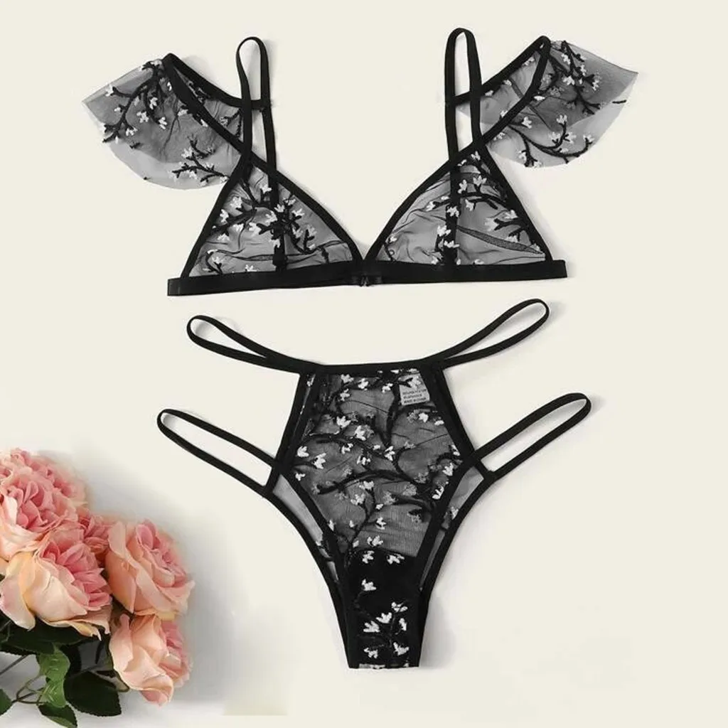 Lingerie Sexy Bra Set Women Embroidery Lace Underwear Pajamas Hollow Out G-String Stanik damski Dames bh Dropship | Женская одежда