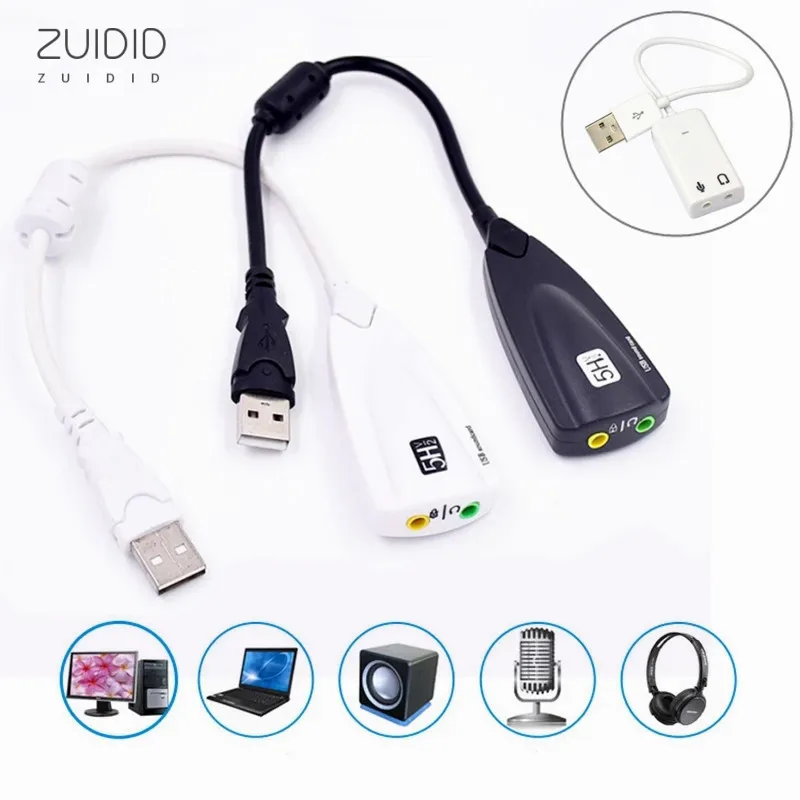 

2 Colors 5HV2 USB Externa Sound Card 7.1 Adapter 3.5MM Headset Microphon 3D Audio For Office Computer Laptop