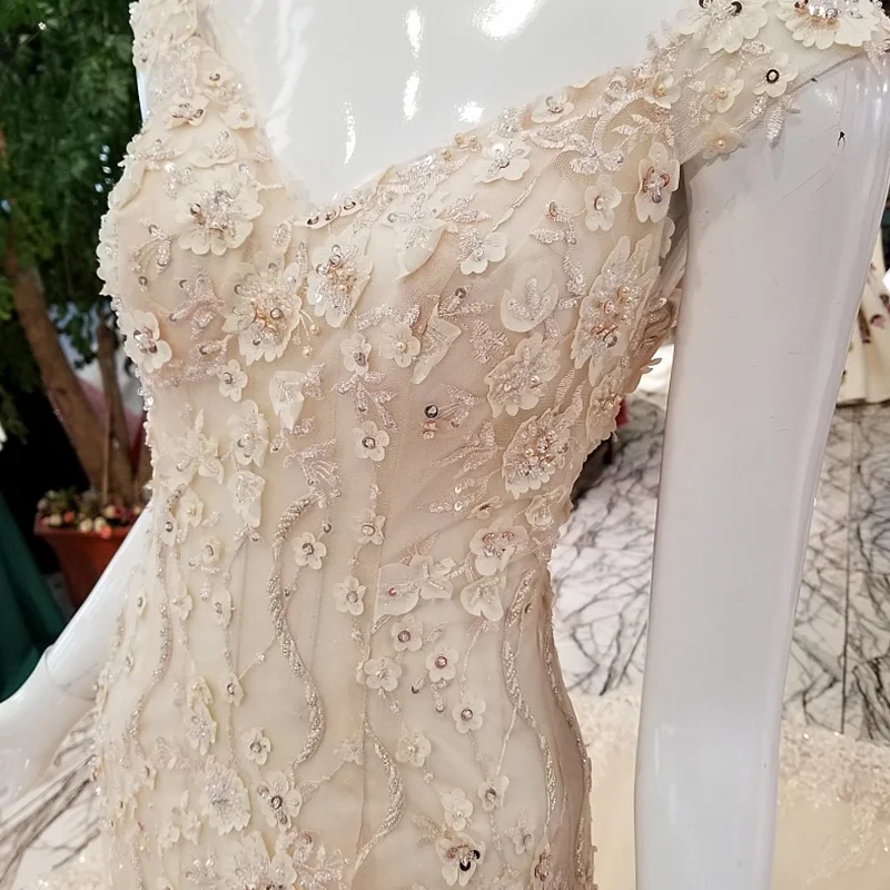 LS31500 русалка шампанское вечернее платье V образным вырезом крышка рукава