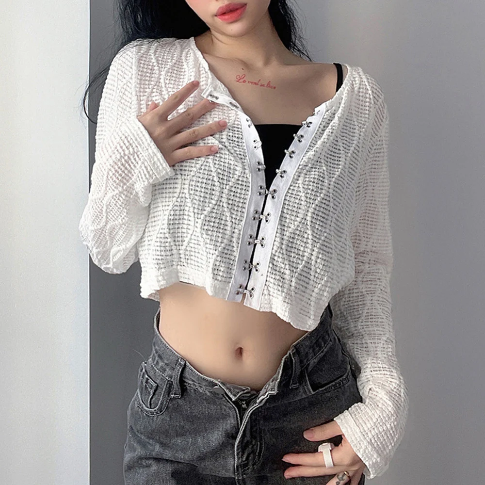 

Женский прозрачный топ E-girl, сексуальные футболки Y2K, сетчатые облегающие футболки с длинным рукавом, лето 2021, женские короткие футболки, топ ...