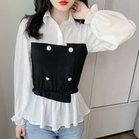 shintimes fashion sweet knitted patchwork tops women 2020 autumn new korean clothes casual white blouses long sleeve haut femme