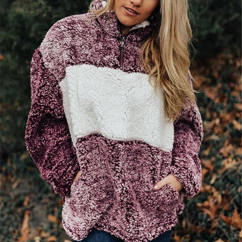 Женская толстовка с капюшоном из искусственного меха на молнии высоким