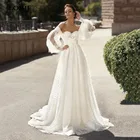 Роскошные свадебные платья принцессы LORIE с жемчугом, кружевное платье с открытыми плечами, Пляжное свадебное платье с длинным шлейфом