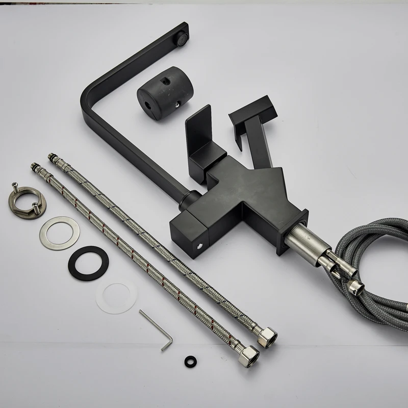 

Deck Mout Black Higher Kitchen Faucet hot cold Mixer Tap one Hole single Handle Pull Out Spray Gun Brass Material Lead Free