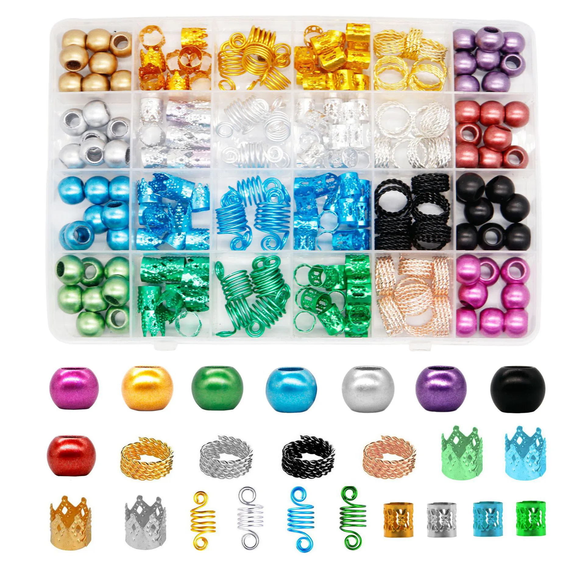 

216pcs/sets Deadlocks Beads Hair Ring Plastic Hair Cuffs Multi Color Metal Cuffs Hair Braiding Beads Hair Decorations Clips