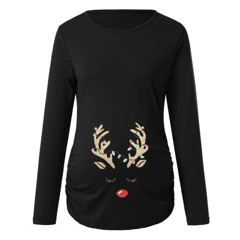 Топы для беременных Новинка Осенняя Женская рубашка с принтом Рождественский