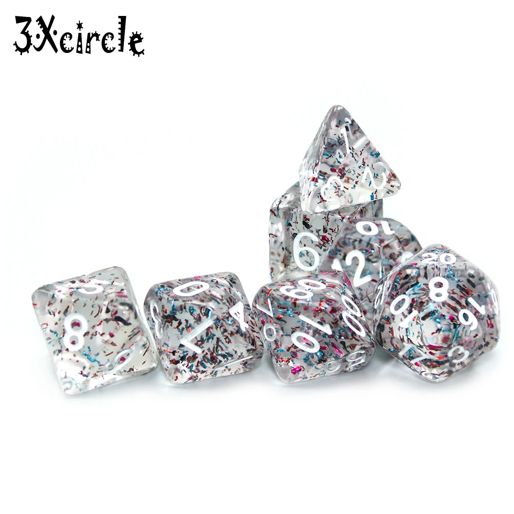 7 шт./лот Dnd Rpg TRPG с блестящим эффектом набор цифровых игральных костей D4 6 8 10 10% 12 20