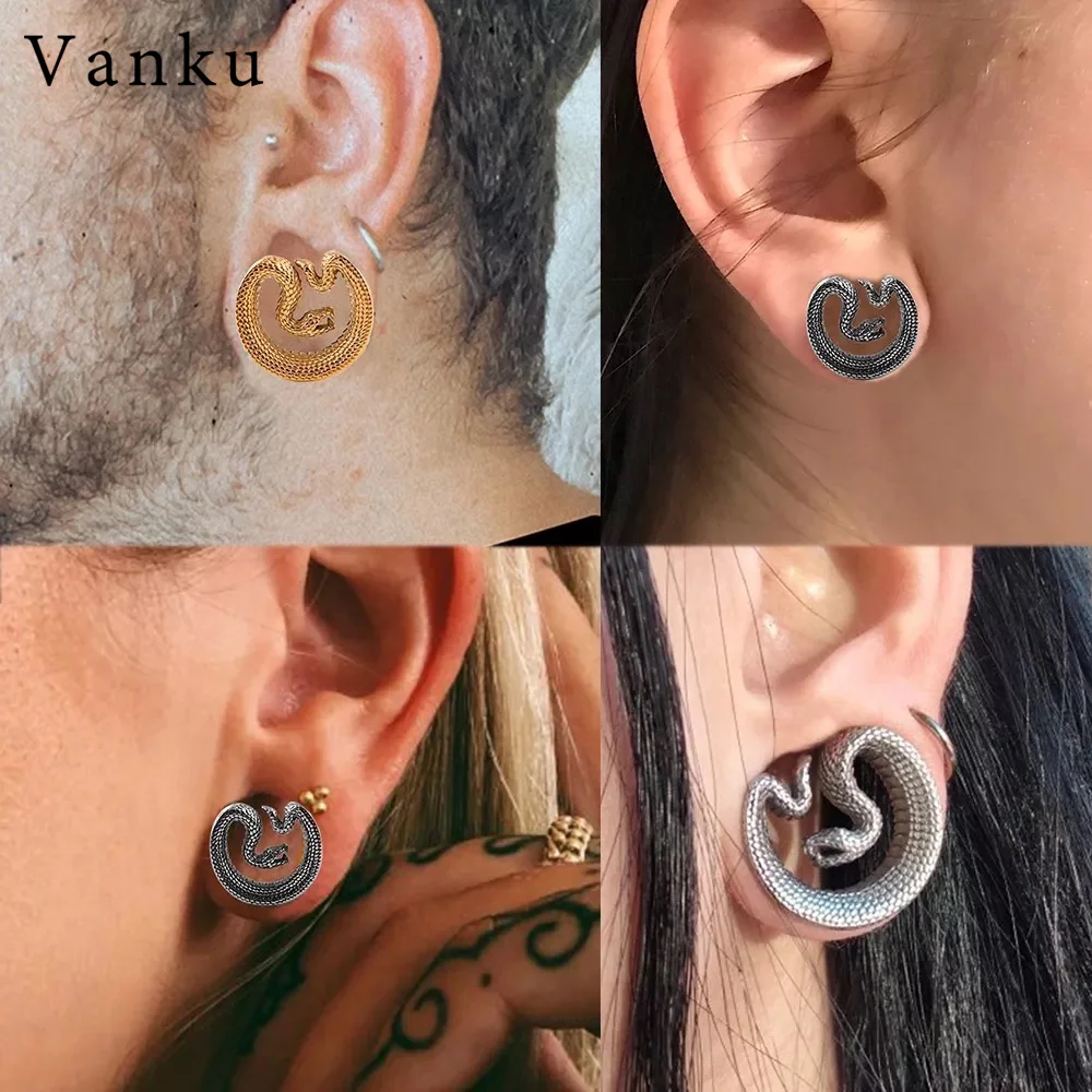 Vanku 2PCS Stainless Steel Snake Saddle Ear Plugs Tunnels Ear Piercing Plugs Stretchers Body Jewelry Gauges Tunnels Expanders images - 6