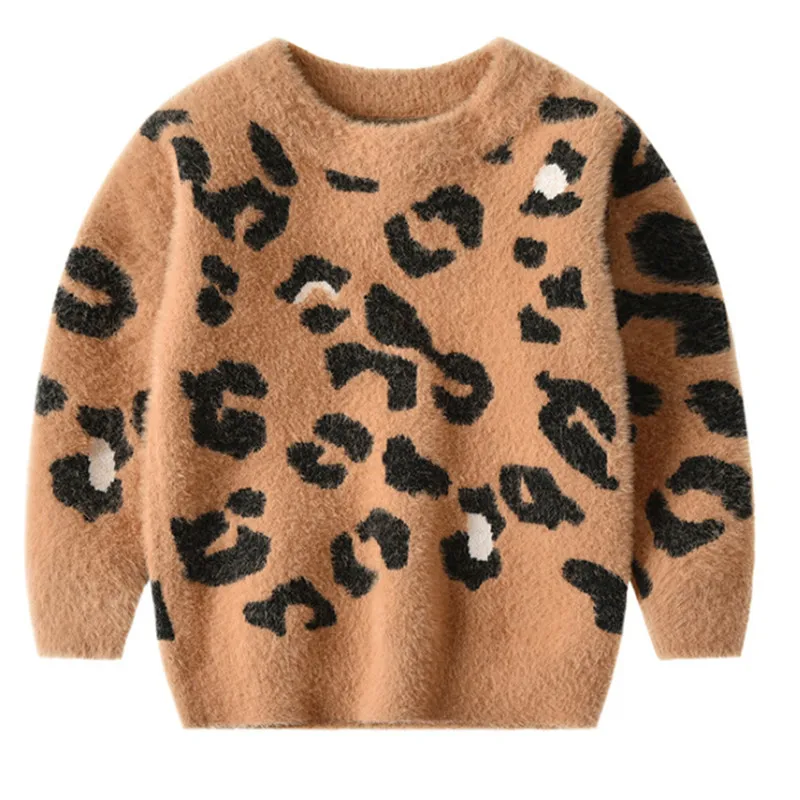 

Unisex Leopard Pattern Sweater Autumn and Winter Baby casual soft lovely Long Sleeve Round Neck Pullover Tops