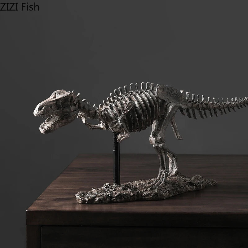 Retro Dinosaur Ornament Tyrannosaurus Rex Skeleton Statue Desk Decoration Resin Paleontology Statuette Nordic Vintage Home Decor | Дом и сад