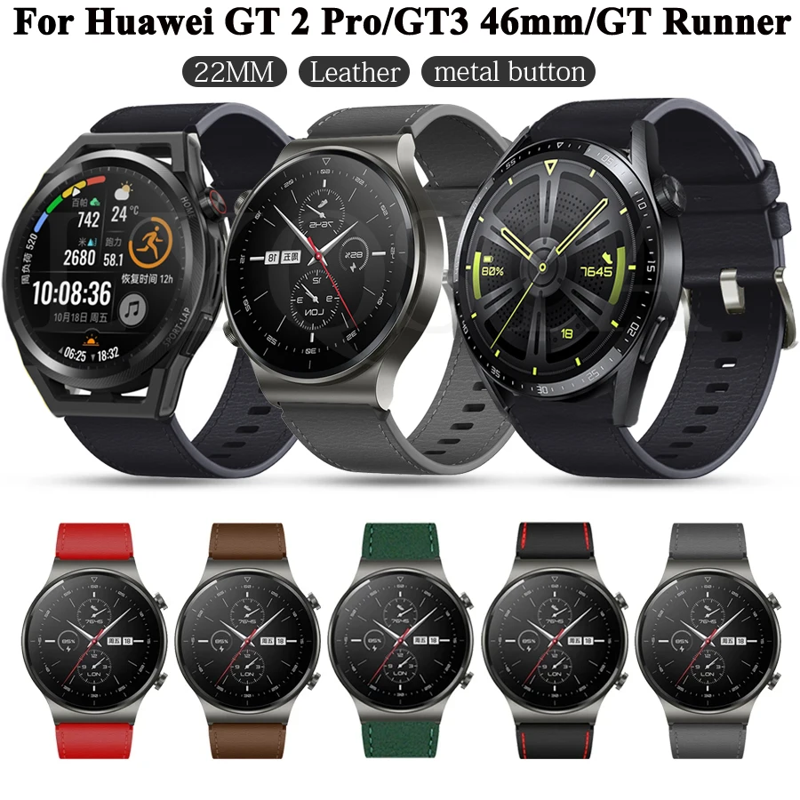 

Ремешок из натуральной кожи для Huawei GT 2 GT2 Pro, официальный браслет для наручных часов, 22 мм, GT Runner Honor Magic 2 46 мм