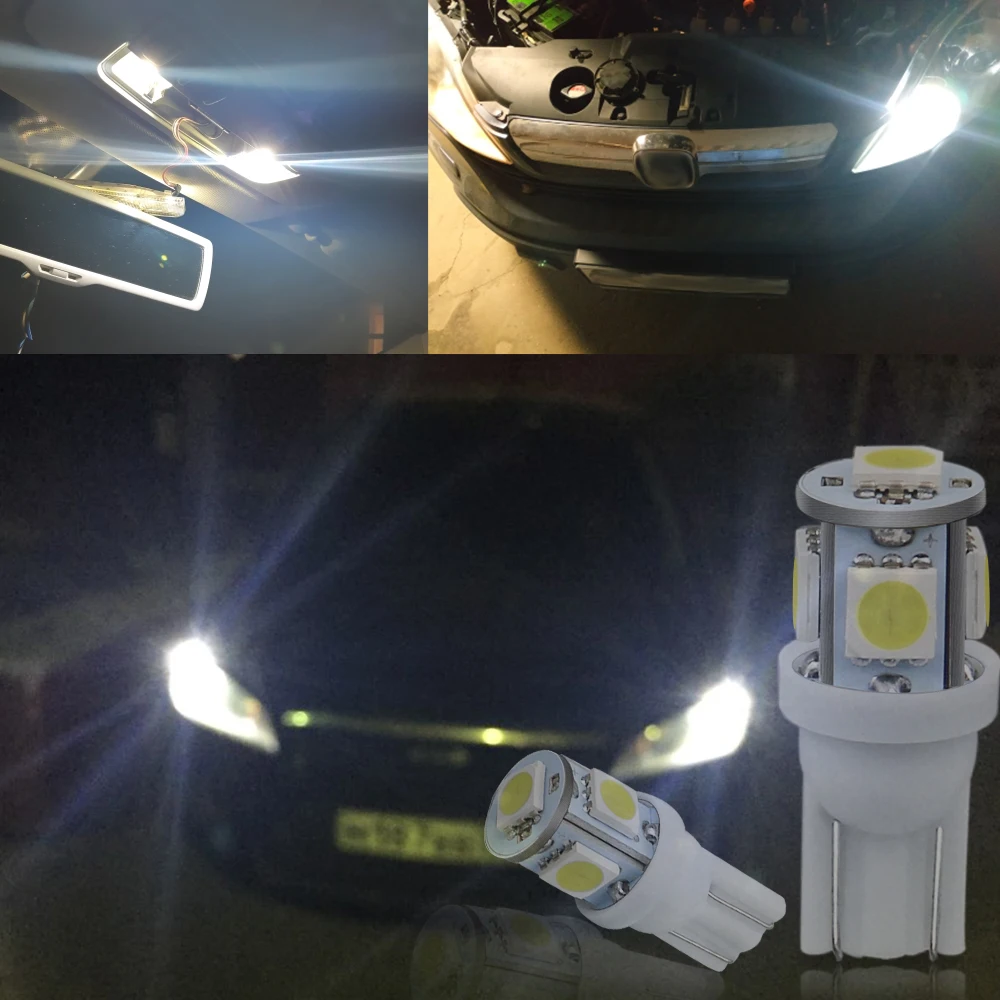 100 шт. 5LED Автомобильная лампочка T10 194 W5W 5050 SMD парковка купол сигнала боковая лампа багажника белого и синего цвета желтый светильник 12В оптом дропшиппинг