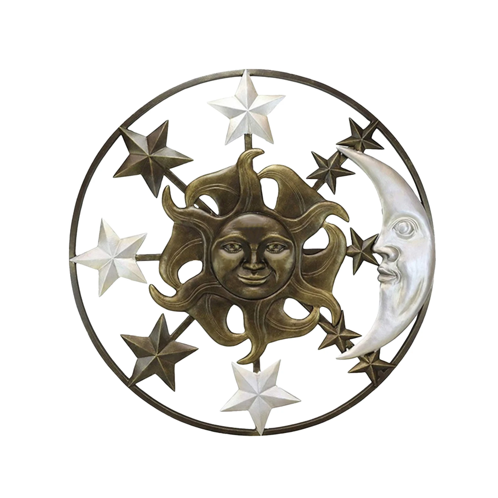 

28cm Moon Sun Star Wall Decoration Figurine Metal Wall Art Statue For Indoor Outdoor Living Room Home Decor #WO