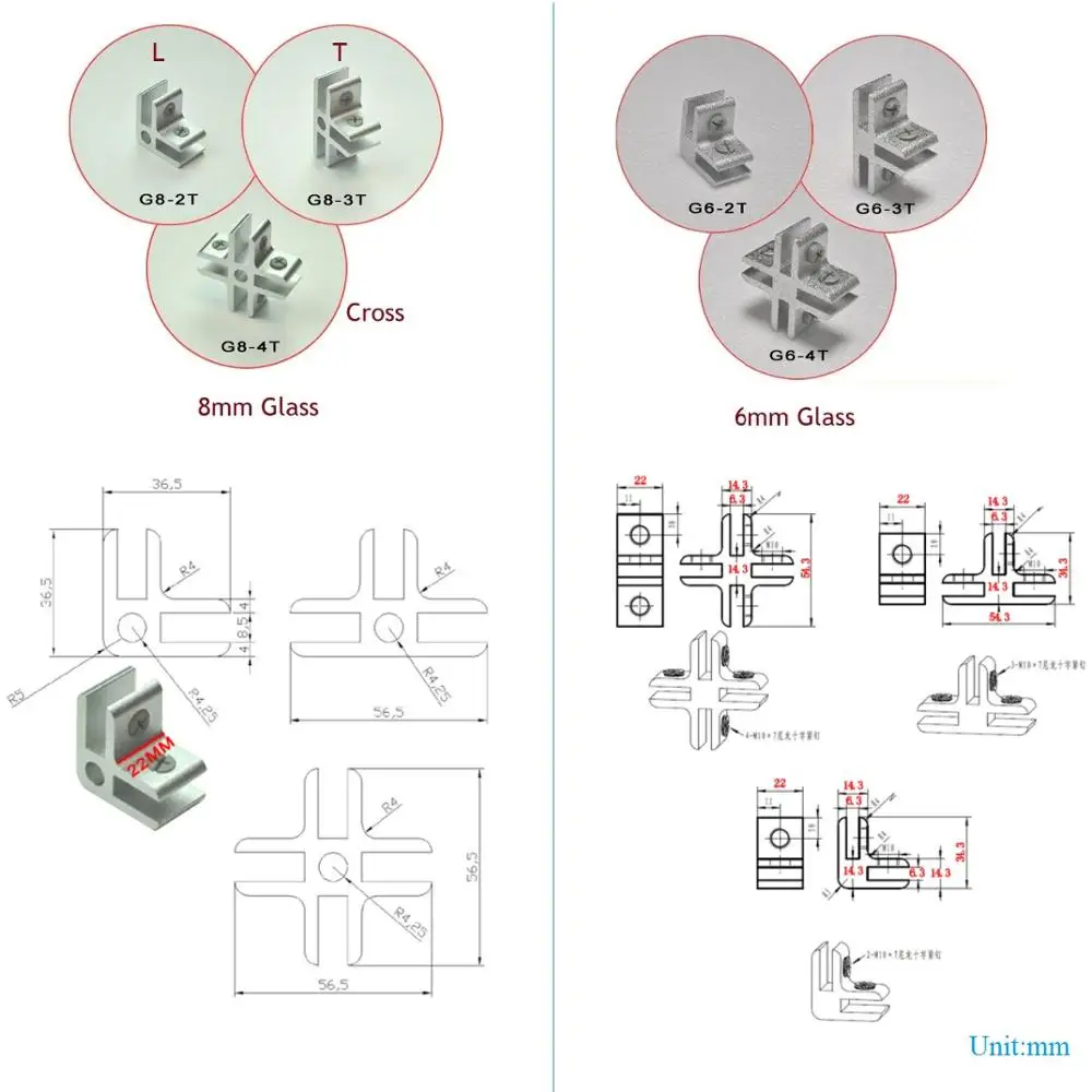 4 шт. Алюминиевый 6 мм 8 стеклянный акриловый хомут зажим для полки