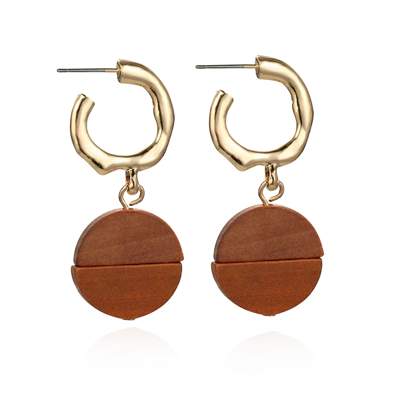 2019 корейские Оптовые массивные деревянные серьги геометрические круглые