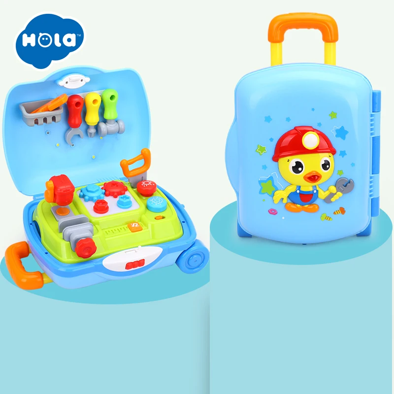 HOLA 3106, Многофункциональный чемодан для детей, обучающий молоток, хит, игрушка, набор огней с регулируемым звуком, Обучающие музыкальные игрушки для мальчиков